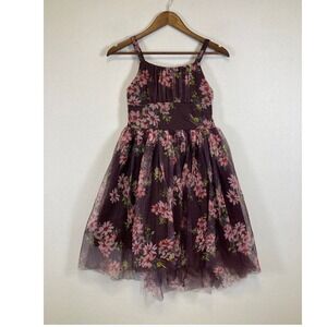 Whimsical Zenzi Floral Tulle High-Low Dress Girls Size L 10/12 Plum Pink